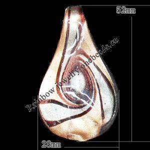 Gold Sand Lampwork Pendant, Teardrop 52x28mm Hole:6mm, Sold by PC