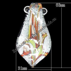 Gold Sand Lampwork Pendant, Leaf 63x31mm Hole:8mm, Sold by PC