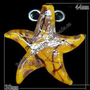 Gold Sand Lampwork Pendant, Star 44x38mm Hole:4mm, Sold by PC