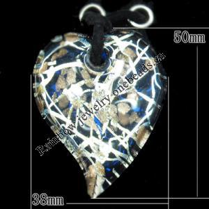 Gold Sand Lampwork Pendant, Heart 50x38mm Hole:3mm, Sold by PC