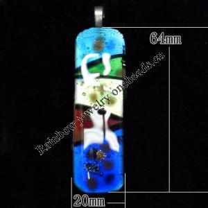 Murano Lampwork Pendant with Metal Alloy Head, Rectangle 64x20mm Hole:7x4mm, Sold by PC