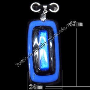 Murano Lampwork Pendant with Metal Alloy Head, Rectangle 47x24mm Hole:5x4mm, Sold by PC