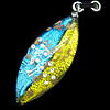 Silver Foil Lampwork Pendant with Acrylic Zircon and Metal Alloy Head, Horse Eye 75x30mm Hole:5x4mm, Sold by PC