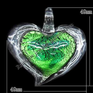 Silver Foil Lampwork Pendant, Heart 49x49mm Hole:7mm, Sold by PC