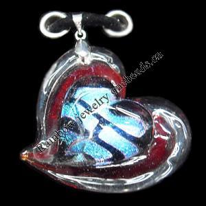 Murano Lampwork Pendant with Metal Alloy Head, Heart 36x40mm Hole:7mm, Sold by PC
