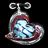 Murano Lampwork Pendant with Metal Alloy Head, Heart 36x40mm Hole:7mm, Sold by PC