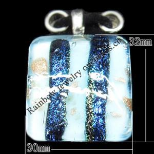 Murano Lampwork Pendant with Metal Alloy Head, Rectangle 32x40mm Hole:7x4mm, Sold by PC