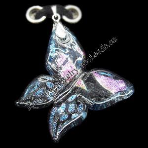 Murano Lampwork Pendant with Metal Alloy Head, Butterfly 39x36mm Hole:5x4mm, Sold by PC