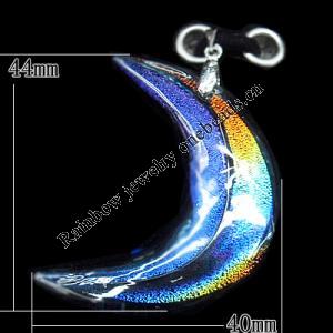 Murano Lampwork Pendant with Metal Alloy Head, Moon 44x40mm Hole:5x4mm, Sold by PC