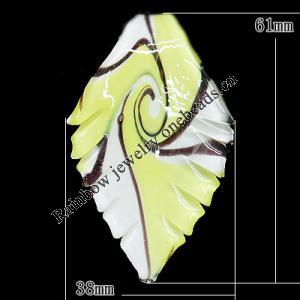 Murano Lampwork Pendant, Leaf 61x38mm Hole:8mm, Sold by PC
