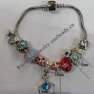 European Style Lampwork Bracelets, Copper chain with Lampwork Beads and Other Beads, Length:7.8 Inch, Sold by Strand