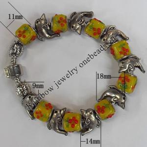 European Style Lampwork Bracelets, Copper chain with Lampwork Beads and Other Beads, Length:7.8 Inch, Sold by Strand