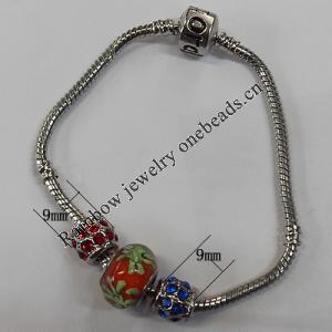 European Style Lampwork Bracelets, Copper chain with Lampwork Beads and Other Beads, Length:7.8 Inch, Sold by Strand