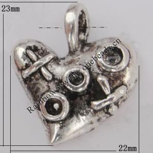 Pendant Zinc Alloy Jewelry Findings Lead-free, 23x22mm Hole:4mm Sold by Bag