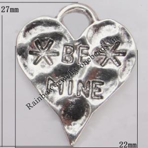 Pendant Zinc Alloy Jewelry Findings Lead-free, 27x22mm Hole:4mm Sold by Bag