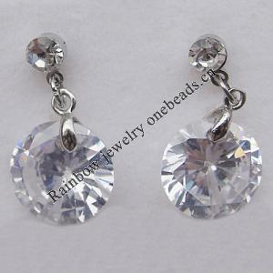 Cubic Zircon (C.Z) & Copper Platina Plated Earring, 12mm, Sold by Pair