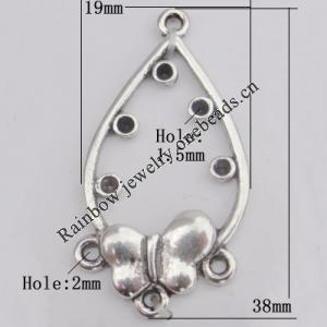 Connector Zinc Alloy Jewelry Findings Lead-free, 38x19mm Hole:2mm Sold by Bag