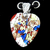 Silver Foil Lampwork Pendant with Metal Alloy Head, Heart 32x29mm Hole:5x4mm, Sold by PC