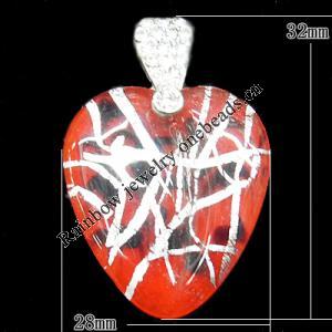 Silver Foil Lampwork Pendant with Metal Alloy Head, Heart 32x28mm Hole:5x4mm, Sold by PC