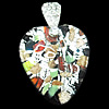 Silver Foil Lampwork Pendant with Metal Alloy Head, Heart 32x28mm Hole:5x4mm, Sold by PC