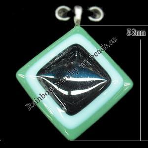 Lampwork Pendant with Metal Alloy Head, Diamond 53mm Hole:7x4mm, Sold by PC