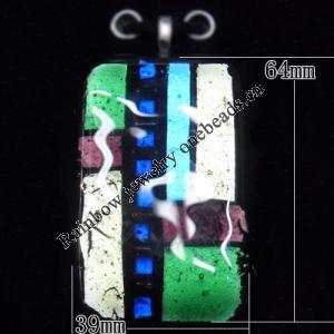 Lampwork Pendant with Metal Alloy Head, Rectangle 64x39mm Hole:7x4mm, Sold by PC