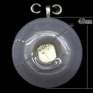 Lampwork Pendant with Metal Alloy Head, Flat Round 49mm Hole:7x4mm, Sold by PC