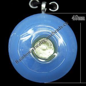 Lampwork Pendant with Metal Alloy Head, Flat Round 49mm Hole:7x4mm, Sold by PC