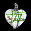 Silver Foil Lampwork Pendant, Heart 37x35mm Hole:4mm, Sold by PC