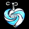Silver Foil Lampwork Pendant with Metal Alloy Head, Heart 39mm Hole:5x4mm, Sold by PC