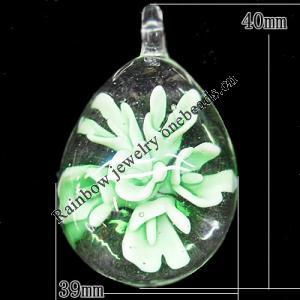 Inner Flower Lampwork Pendant, Teardrop 40x39mm Hole:3mm, Sold by PC