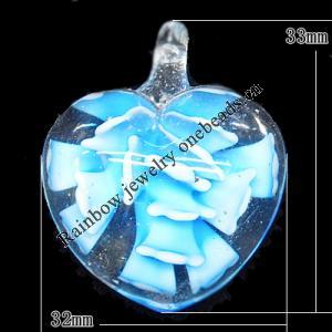 Inner Flower Lampwork Pendant, Heart 33x32mm Hole:3mm, Sold by PC