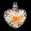 Inner Flower Lampwork Pendant, Heart 34x31mm Hole:3mm, Sold by PC