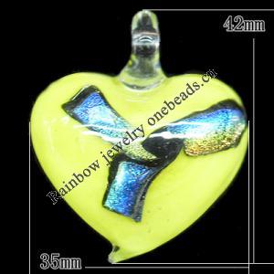 Dichroic Lampwork Pendant, Heart 42x35mm Hole:7mm, Sold by PC