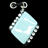 Lampwork Pendant with Acrylic zircon and Metal Alloy Head, Diamond 40x32mm Hole:5x4mm, Sold by PC