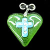 Lampwork Pendant with Acrylic zircon and Metal Alloy Head, Heart 40x39mm Hole:5x4mm, Sold by PC