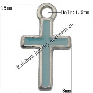 Pendant Zinc Alloy Enamel Jewelry Findings Lead-free, Cross 15x8mm Hole:1.5mm Sold by Bag