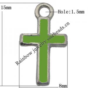 Pendant Zinc Alloy Enamel Jewelry Findings Lead-free, Cross 15x8mm Hole:1.5mm, Sold by Bag