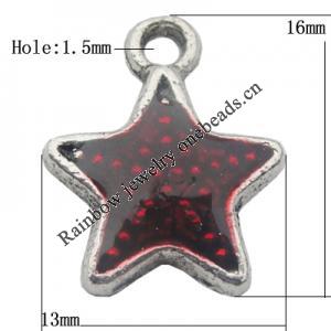Pendant Zinc Alloy Enamel Jewelry Findings Lead-free, Star 16x13mm Hole:1.5mm, Sold by Bag
