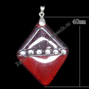 Lampwork Pendant with Acrylic zircon and Metal Alloy Head, Diamond 40mm Hole:5x4mm, Sold by PC