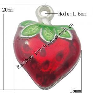 Pendant Zinc Alloy Enamel Jewelry Findings Lead-free, Strawberry 20x15mm Hole:1.5mm, Sold by Bag