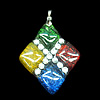 Lampwork Pendant with Acrylic zircon and Metal Alloy Head, Diamond 44x36mm Hole:5x4mm, Sold by PC