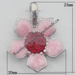 Pendant Zinc Alloy Enamel Jewelry Findings Lead-free, Flower 24x20mm Hole:4mm, Sold by Bag