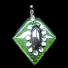 Lampwork Pendant with Acrylic zircon and Metal Alloy Head, Diamond 38x35mm Hole:5x4mm, Sold by PC