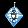 Lampwork Pendant with Acrylic zircon and Metal Alloy Head, Diamond 38x35mm Hole:5x4mm, Sold by PC