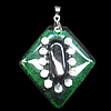 Lampwork Pendant with Acrylic zircon and Metal Alloy Head, Diamond 38x35mm Hole:5x4mm, Sold by PC