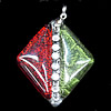 Lampwork Pendant with Acrylic zircon and Metal Alloy Head, Diamond 40x36mm Hole:5x4mm, Sold by PC