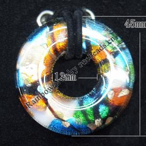 Silver Foil Lampwork Pendant, Dount 45mm Hole:13mm, Sold by PC