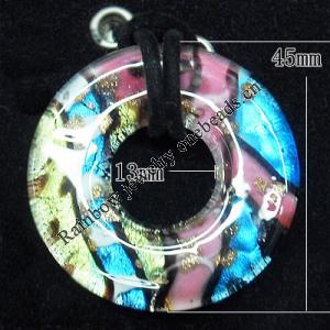 Silver Foil Lampwork Pendant, Dount 45mm Hole:13mm, Sold by PC