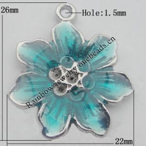 Pendant Zinc Alloy Enamel Jewelry Findings Lead-free, Flower 26x22mm Hole:1.5mm, Sold by Bag